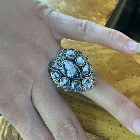 Genuine White Buffalo Sterling Silver Southwestern Ring Size 7 - Picture 4 of 9